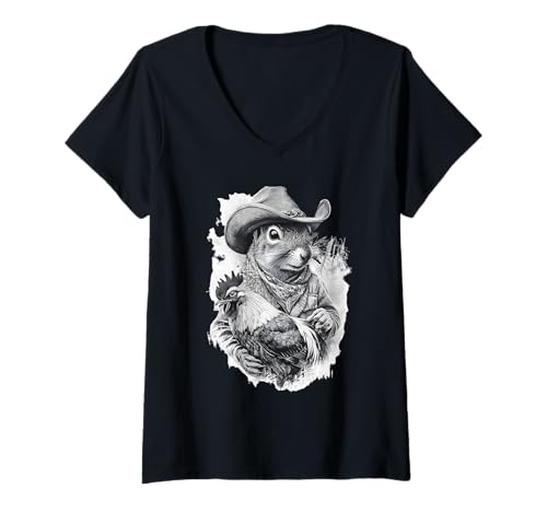 Damen Country Cowboy Eichhörnchen Vintage Rodeo Cowgirl Western Texax T-Shirt mit V-Ausschnitt Damen Country Cowboy Eichhörnchen Vintage Rodeo Cowgirl Western Texax T-Shirt mit V-Ausschnitt von Funny Western Country Cowboy Squirrel Animal