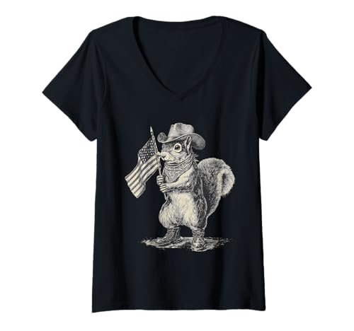 Damen Country Cowboy Eichhörnchen Vintage Rodeo Cowgirl Western Texax T-Shirt mit V-Ausschnitt Damen Country Cowboy Eichhörnchen Vintage Rodeo Cowgirl Western Texax T-Shirt mit V-Ausschnitt von Funny Western Country Cowboy Squirrel Animal