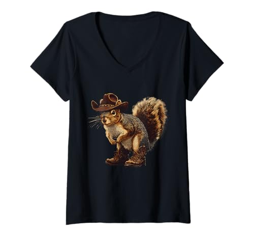 Damen Country Cowboy Eichhörnchen Vintage Rodeo Cowgirl Western Texax T-Shirt mit V-Ausschnitt Damen Country Cowboy Eichhörnchen Vintage Rodeo Cowgirl Western Texax T-Shirt mit V-Ausschnitt von Funny Western Country Cowboy Squirrel Animal