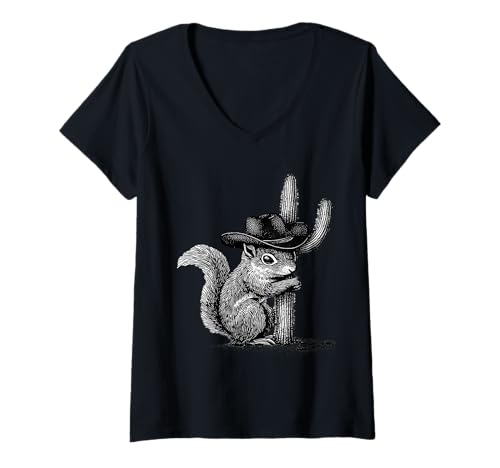 Damen Country Cowboy Eichhörnchen Vintage Rodeo Cowgirl Western Texax T-Shirt mit V-Ausschnitt Damen Country Cowboy Eichhörnchen Vintage Rodeo Cowgirl Western Texax T-Shirt mit V-Ausschnitt von Funny Western Country Cowboy Squirrel Animal
