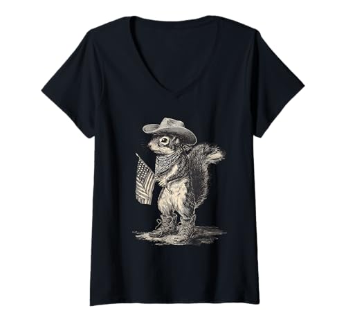 Damen Country Cowboy Eichhörnchen Vintage Rodeo Cowgirl Western Texax T-Shirt mit V-Ausschnitt Damen Country Cowboy Eichhörnchen Vintage Rodeo Cowgirl Western Texax T-Shirt mit V-Ausschnitt von Funny Western Country Cowboy Squirrel Animal
