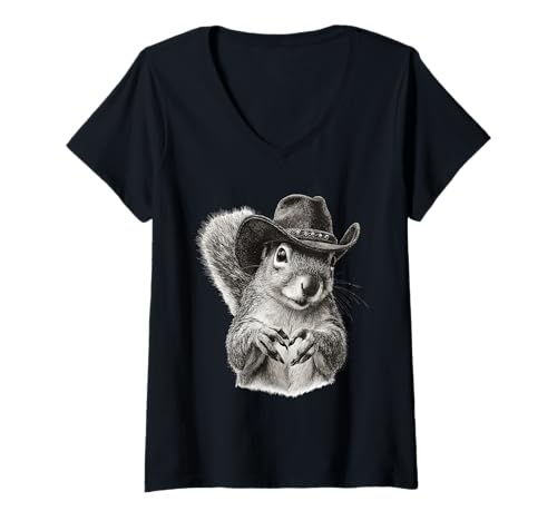 Damen Country Cowboy Eichhörnchen Vintage Rodeo Cowgirl Western Texax T-Shirt mit V-Ausschnitt Damen Country Cowboy Eichhörnchen Vintage Rodeo Cowgirl Western Texax T-Shirt mit V-Ausschnitt von Funny Western Country Cowboy Squirrel Animal