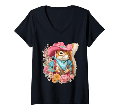 Damen Country Cowboy Eichhörnchen Vintage Rodeo Cowgirl Western Texax T-Shirt mit V-Ausschnitt Damen Country Cowboy Eichhörnchen Vintage Rodeo Cowgirl Western Texax T-Shirt mit V-Ausschnitt von Funny Western Country Cowboy Squirrel Animal