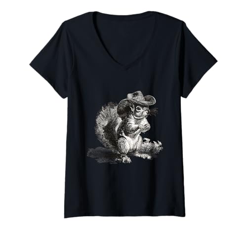 Damen Eichhörnchen Cowboy Rodeo Cowgirl Vintage Western Country T-Shirt mit V-Ausschnitt Damen Eichhörnchen Cowboy Rodeo Cowgirl Vintage Western Country T-Shirt mit V-Ausschnitt von Funny Western Country Cowboy Squirrel Animal