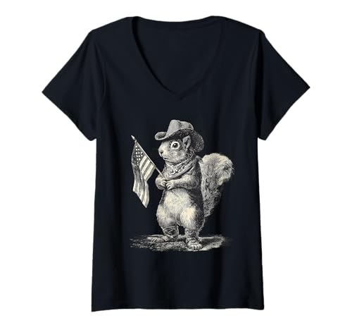 Damen Eichhörnchen Cowboy Rodeo Cowgirl Vintage Western Country T-Shirt mit V-Ausschnitt Damen Eichhörnchen Cowboy Rodeo Cowgirl Vintage Western Country T-Shirt mit V-Ausschnitt von Funny Western Country Cowboy Squirrel Animal