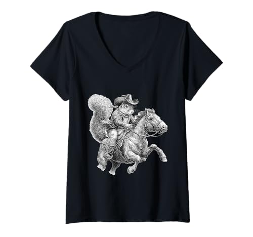 Damen Eichhörnchen Cowboy Rodeo Cowgirl Vintage Western Country T-Shirt mit V-Ausschnitt Damen Eichhörnchen Cowboy Rodeo Cowgirl Vintage Western Country T-Shirt mit V-Ausschnitt von Funny Western Country Cowboy Squirrel Animal