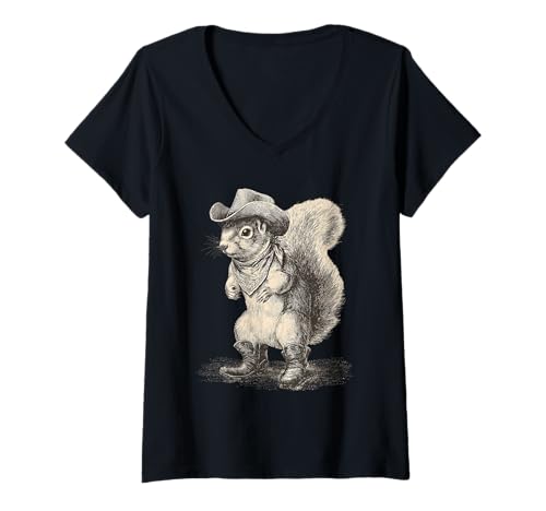 Damen Eichhörnchen Cowboy Rodeo Cowgirl Vintage Western Country T-Shirt mit V-Ausschnitt Damen Eichhörnchen Cowboy Rodeo Cowgirl Vintage Western Country T-Shirt mit V-Ausschnitt von Funny Western Country Cowboy Squirrel Animal