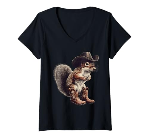 Damen Eichhörnchen Cowboy Rodeo Cowgirl Vintage Western Country T-Shirt mit V-Ausschnitt Damen Eichhörnchen Cowboy Rodeo Cowgirl Vintage Western Country T-Shirt mit V-Ausschnitt von Funny Western Country Cowboy Squirrel Animal