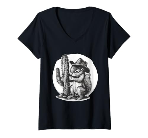 Damen Eichhörnchen Cowboy Rodeo Cowgirl Vintage Western Country T-Shirt mit V-Ausschnitt Damen Eichhörnchen Cowboy Rodeo Cowgirl Vintage Western Country T-Shirt mit V-Ausschnitt von Funny Western Country Cowboy Squirrel Animal