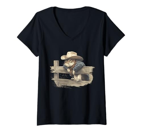 Damen Eichhörnchen Cowboy Rodeo Cowgirl Vintage Western Country T-Shirt mit V-Ausschnitt Damen Eichhörnchen Cowboy Rodeo Cowgirl Vintage Western Country T-Shirt mit V-Ausschnitt von Funny Western Country Cowboy Squirrel Animal