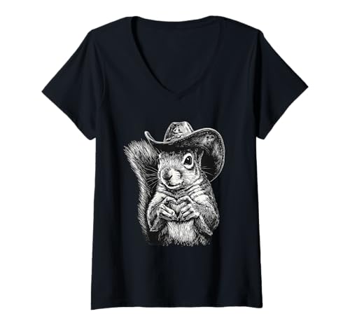 Damen Eichhörnchen Cowboy Rodeo Cowgirl Vintage Western Country T-Shirt mit V-Ausschnitt Damen Eichhörnchen Cowboy Rodeo Cowgirl Vintage Western Country T-Shirt mit V-Ausschnitt von Funny Western Country Cowboy Squirrel Animal