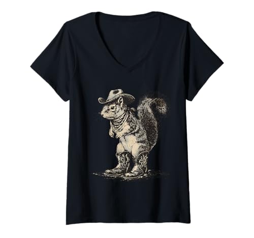 Damen Eichhörnchen Cowboy Rodeo Cowgirl Vintage Western Country T-Shirt mit V-Ausschnitt Damen Eichhörnchen Cowboy Rodeo Cowgirl Vintage Western Country T-Shirt mit V-Ausschnitt von Funny Western Country Cowboy Squirrel Animal