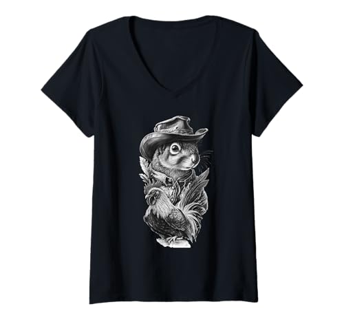 Damen Eichhörnchen Cowboy Rodeo Cowgirl Vintage Western Country T-Shirt mit V-Ausschnitt Damen Eichhörnchen Cowboy Rodeo Cowgirl Vintage Western Country T-Shirt mit V-Ausschnitt von Funny Western Country Cowboy Squirrel Animal