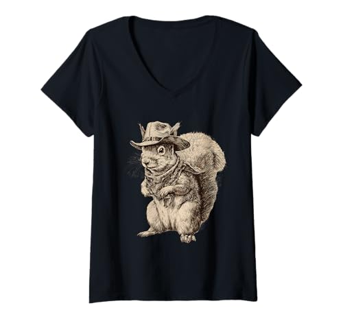 Damen Eichhörnchen Cowboy Vintage Rodeo Cowgirl Western Country T-Shirt mit V-Ausschnitt Damen Eichhörnchen Cowboy Vintage Rodeo Cowgirl Western Country T-Shirt mit V-Ausschnitt von Funny Western Country Cowboy Squirrel Animal