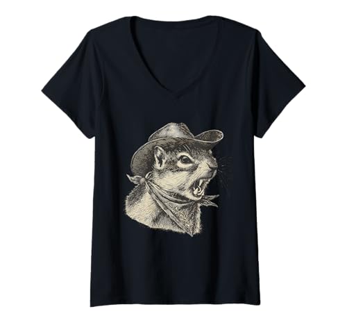 Damen Eichhörnchen Cowboy Vintage Rodeo Cowgirl Western Country T-Shirt mit V-Ausschnitt Damen Eichhörnchen Cowboy Vintage Rodeo Cowgirl Western Country T-Shirt mit V-Ausschnitt von Funny Western Country Cowboy Squirrel Animal