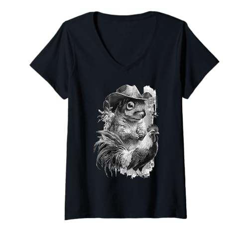 Damen Eichhörnchen Cowboy Vintage Rodeo Cowgirl Western Country T-Shirt mit V-Ausschnitt Damen Eichhörnchen Cowboy Vintage Rodeo Cowgirl Western Country T-Shirt mit V-Ausschnitt von Funny Western Country Cowboy Squirrel Animal