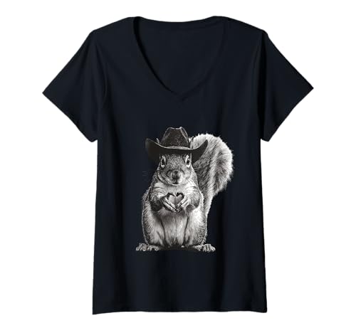 Damen Eichhörnchen Cowboy Vintage Rodeo Cowgirl Western Country T-Shirt mit V-Ausschnitt Damen Eichhörnchen Cowboy Vintage Rodeo Cowgirl Western Country T-Shirt mit V-Ausschnitt von Funny Western Country Cowboy Squirrel Animal