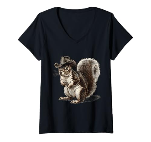 Damen Eichhörnchen Cowboy Vintage Rodeo Cowgirl Western Country T-Shirt mit V-Ausschnitt Damen Eichhörnchen Cowboy Vintage Rodeo Cowgirl Western Country T-Shirt mit V-Ausschnitt von Funny Western Country Cowboy Squirrel Animal