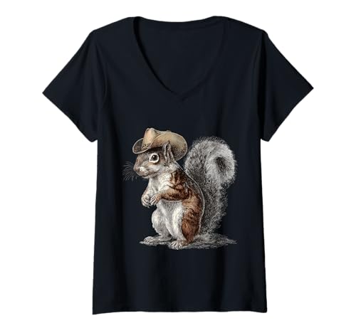 Damen Eichhörnchen Cowboy Vintage Rodeo Cowgirl Western Country T-Shirt mit V-Ausschnitt Damen Eichhörnchen Cowboy Vintage Rodeo Cowgirl Western Country T-Shirt mit V-Ausschnitt von Funny Western Country Cowboy Squirrel Animal