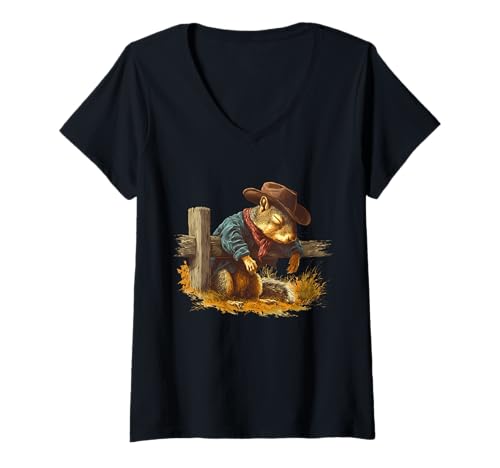 Damen Eichhörnchen Cowboy Vintage Rodeo Cowgirl Western Country T-Shirt mit V-Ausschnitt Damen Eichhörnchen Cowboy Vintage Rodeo Cowgirl Western Country T-Shirt mit V-Ausschnitt von Funny Western Country Cowboy Squirrel Animal