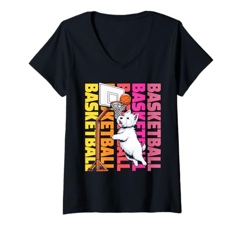 Damen West Highland White Terrier Basketball Sport Hundeliebhaber T-Shirt mit V-Ausschnitt Damen West Highland White Terrier Basketball Sport Hundeliebhaber T-Shirt mit V-Ausschnitt von Funny Westie Basketball Player Dog Designs