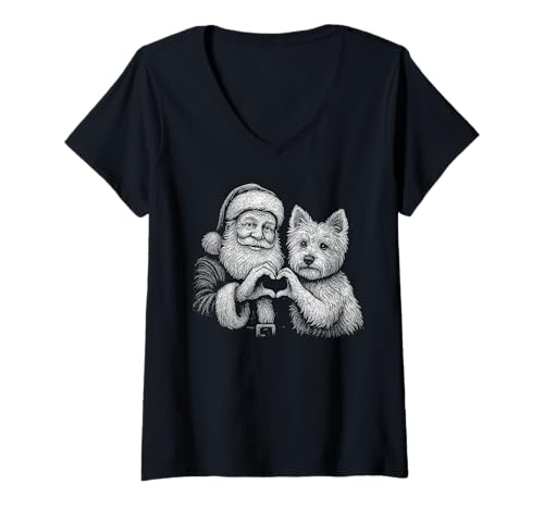 Damen West Highland White Terrier Weihnachtsmann für Hundeliebhaber T-Shirt mit V-Ausschnitt Damen West Highland White Terrier Weihnachtsmann für Hundeliebhaber T-Shirt mit V-Ausschnitt von Funny Westie Holiday Dog Designs