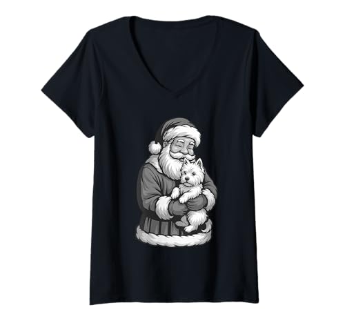 Damen West Highland White Terrier Weihnachtsmann für Hundeliebhaber T-Shirt mit V-Ausschnitt Damen West Highland White Terrier Weihnachtsmann für Hundeliebhaber T-Shirt mit V-Ausschnitt von Funny Westie Holiday Dog Designs