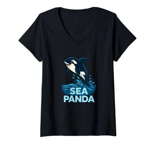 Damen Lustiger Meer-Panda-Wal-Tier-Witz-Witz-Witz T-Shirt mit V-Ausschnitt Damen Lustiger Meer-Panda-Wal-Tier-Witz-Witz-Witz T-Shirt mit V-Ausschnitt von Funny Whale Pun Animal Designs