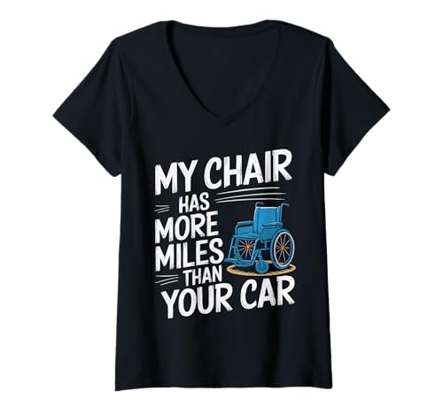 Damen Lustiger Rollstuhl Humor Behinderte Menschen Behinderung T-Shirt mit V-Ausschnitt Damen Lustiger Rollstuhl Humor Behinderte Menschen Behinderung T-Shirt mit V-Ausschnitt von Funny Wheelchair Handicap Disability