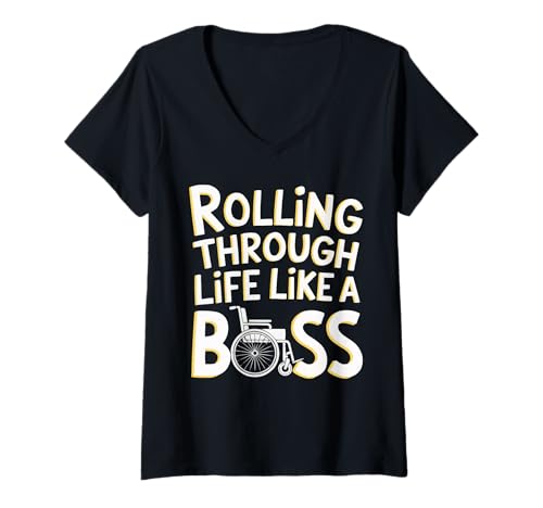Damen Lustiger Rollstuhl Humor Behinderte Menschen Behinderung T-Shirt mit V-Ausschnitt Damen Lustiger Rollstuhl Humor Behinderte Menschen Behinderung T-Shirt mit V-Ausschnitt von Funny Wheelchair Handicap Disability