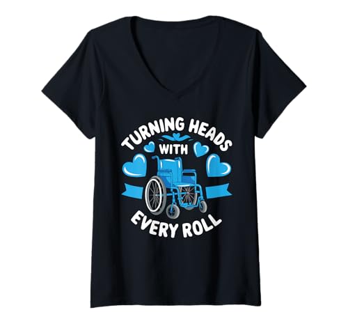 Damen Lustiger Rollstuhl Humor Behinderte Menschen Behinderung T-Shirt mit V-Ausschnitt Damen Lustiger Rollstuhl Humor Behinderte Menschen Behinderung T-Shirt mit V-Ausschnitt von Funny Wheelchair Handicap Disability