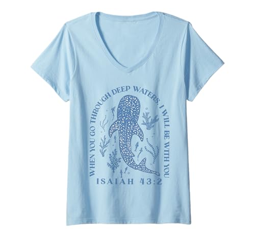Damen Wenn du durch tiefe Gewässer gehst, werde ich bei dir sein T-Shirt mit V-Ausschnitt Damen Wenn du durch tiefe Gewässer gehst, werde ich bei dir sein T-Shirt mit V-Ausschnitt von Funny When You Go Through Deep Waters Tee Shirt