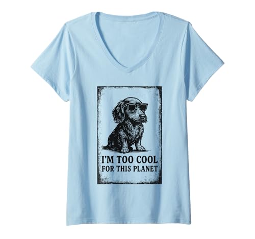 Damen Langhaariger Dackel Wiener Hundebesitzer T-Shirt mit V-Ausschnitt von Funny Wiener Dog Apparel by TheMaesthetics