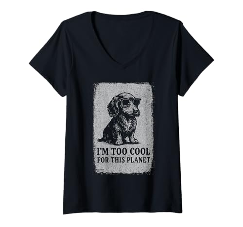 Damen Vintage Langhaar-Dackel Wiener Hund T-Shirt mit V-Ausschnitt Damen Vintage Langhaar-Dackel Wiener Hund T-Shirt mit V-Ausschnitt von Funny Wiener Dog Apparel by TheMaesthetics