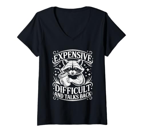 Damen Teure schwierige Gespräche zurück Waschbär Lustige Frau Tochter T-Shirt mit V-Ausschnitt Damen Teure schwierige Gespräche zurück Waschbär Lustige Frau Tochter T-Shirt mit V-Ausschnitt von Funny Wife Daughter