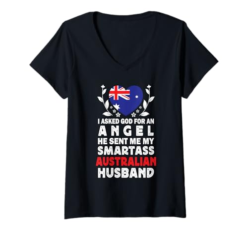 Damen Funny Smartass Australian Husband Australia Flag Spouses T-Shirt mit V-Ausschnitt Damen Funny Smartass Australian Husband Australia Flag Spouses T-Shirt mit V-Ausschnitt von Funny Wife Husband Novelty Tops 2