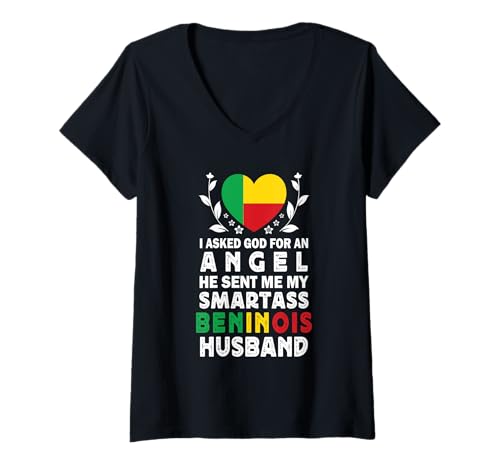 Damen Funny Smartass Beninois Husband Benin Flag Spouses T-Shirt mit V-Ausschnitt von Funny Wife Husband Novelty Tops 2