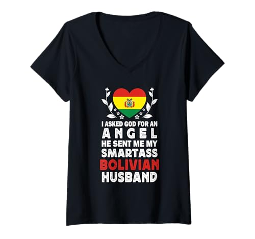 Damen Funny Smartass Bolivian Husband Bolivia Flag Spouses T-Shirt mit V-Ausschnitt von Funny Wife Husband Novelty Tops 2