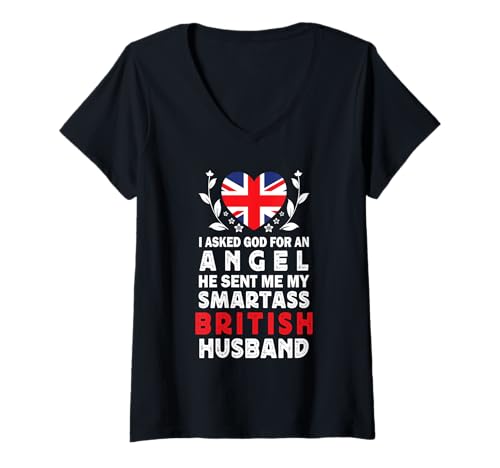 Damen Funny Smartass British Husband UK Flag Spouses T-Shirt mit V-Ausschnitt von Funny Wife Husband Novelty Tops 2
