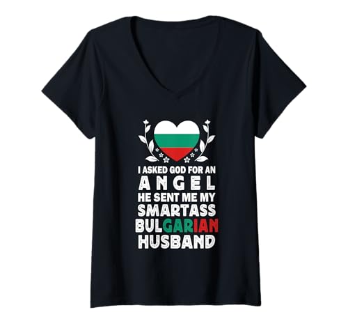 Damen Funny Smartass Bulgarian Husband Bulgaria Flag Spouses T-Shirt mit V-Ausschnitt Damen Funny Smartass Bulgarian Husband Bulgaria Flag Spouses T-Shirt mit V-Ausschnitt von Funny Wife Husband Novelty Tops 2