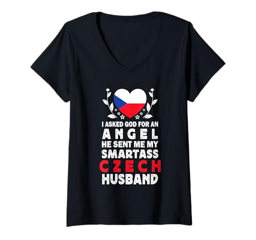 Damen Funny Smartass Czech Husband Czech Republic Flag Spouses T-Shirt mit V-Ausschnitt Damen Funny Smartass Czech Husband Czech Republic Flag Spouses T-Shirt mit V-Ausschnitt von Funny Wife Husband Novelty Tops 2
