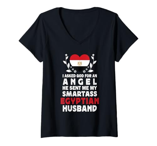 Damen Funny Smartass Egyptian Husband Egypt Flag Spouses T-Shirt mit V-Ausschnitt Damen Funny Smartass Egyptian Husband Egypt Flag Spouses T-Shirt mit V-Ausschnitt von Funny Wife Husband Novelty Tops 2
