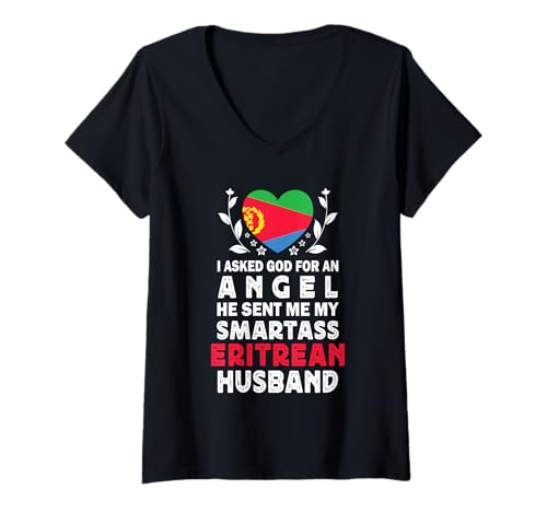 Damen Funny Smartass Eritrean Husband Eritrea Flag Spouses T-Shirt mit V-Ausschnitt Damen Funny Smartass Eritrean Husband Eritrea Flag Spouses T-Shirt mit V-Ausschnitt von Funny Wife Husband Novelty Tops 2