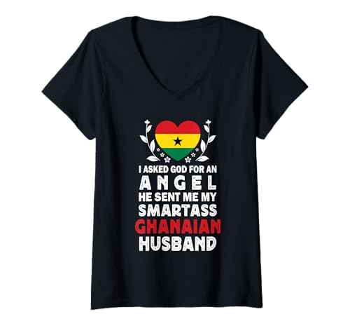 Damen Funny Smartass Ghanaian Husband Ghana Flag Spouses T-Shirt mit V-Ausschnitt Damen Funny Smartass Ghanaian Husband Ghana Flag Spouses T-Shirt mit V-Ausschnitt von Funny Wife Husband Novelty Tops 2