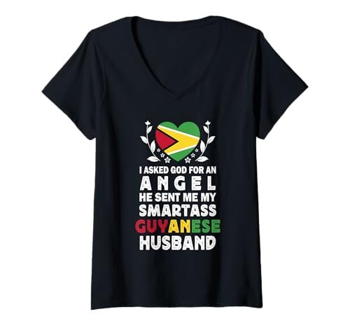 Damen Funny Smartass Guyanese Husband Guyana Flag Spouses T-Shirt mit V-Ausschnitt Damen Funny Smartass Guyanese Husband Guyana Flag Spouses T-Shirt mit V-Ausschnitt von Funny Wife Husband Novelty Tops 2