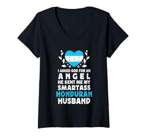 Damen Funny Smartass Honduran Husband Honduras Flag Spouses T-Shirt mit V-Ausschnitt Damen Funny Smartass Honduran Husband Honduras Flag Spouses T-Shirt mit V-Ausschnitt von Funny Wife Husband Novelty Tops 2