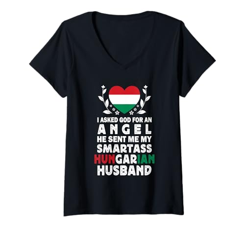 Damen Funny Smartass Hungarian Husband Hungary Flag Spouses T-Shirt mit V-Ausschnitt von Funny Wife Husband Novelty Tops 2