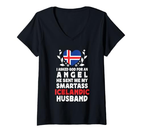 Damen Funny Smartass Icelandic Husband Iceland Flag Spouses T-Shirt mit V-Ausschnitt Damen Funny Smartass Icelandic Husband Iceland Flag Spouses T-Shirt mit V-Ausschnitt von Funny Wife Husband Novelty Tops 2