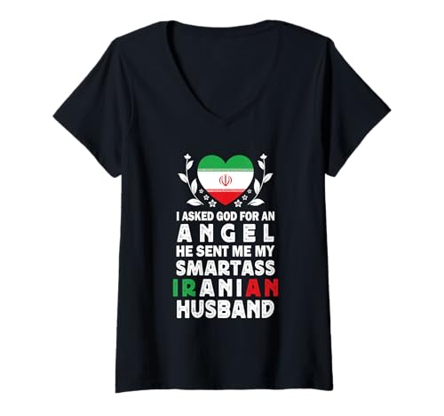 Damen Funny Smartass Iranian Husband Iran Flag Spouses T-Shirt mit V-Ausschnitt Damen Funny Smartass Iranian Husband Iran Flag Spouses T-Shirt mit V-Ausschnitt von Funny Wife Husband Novelty Tops 2
