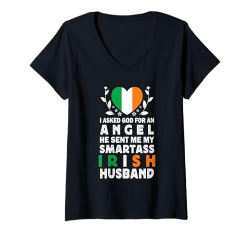 Damen Funny Smartass Irish Husband Ireland Flag Spouses T-Shirt mit V-Ausschnitt Damen Funny Smartass Irish Husband Ireland Flag Spouses T-Shirt mit V-Ausschnitt von Funny Wife Husband Novelty Tops 2